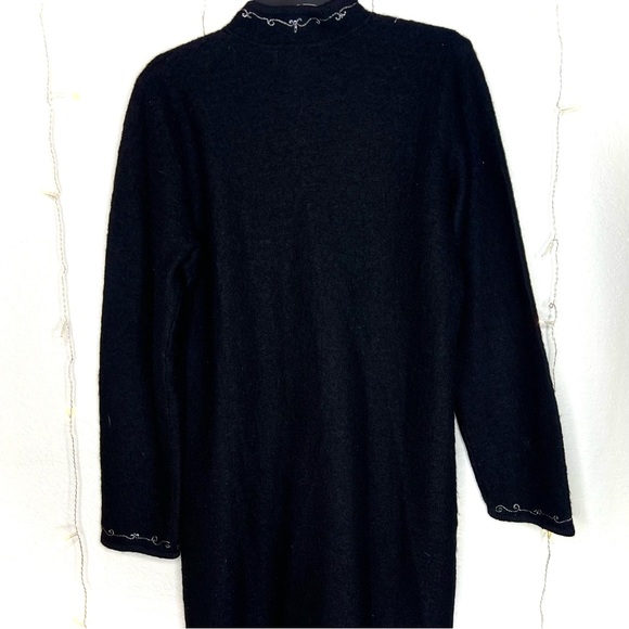 Boho Long Black Wool Embroidered Beaded Jacket S/M - Picture 5 of 5